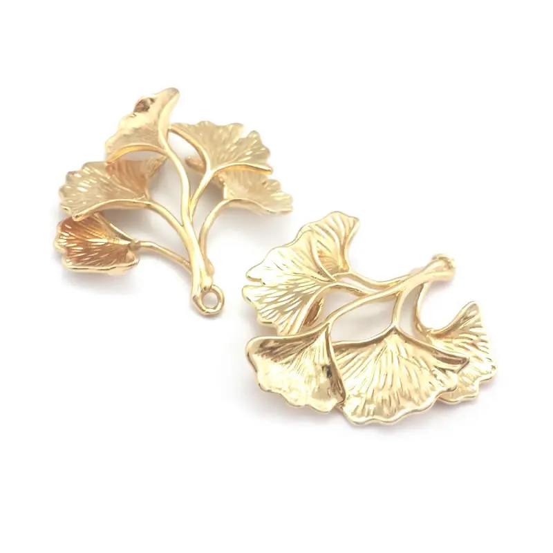 10PCS 23x25MM High Quality 18K Gold Color Brass Ginkgo Leaves Charms Pendants Jewelry Necklace Making Findings Accessories