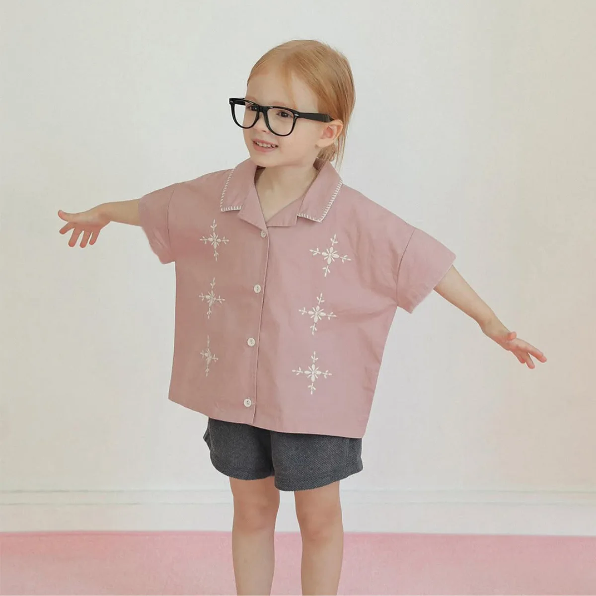 2026 Summer New Baby Short Sleeve Shirts Cotton Loose Infant Girl Cute Embroidery Lapel Tops Toddler Versatile Casual Shirts