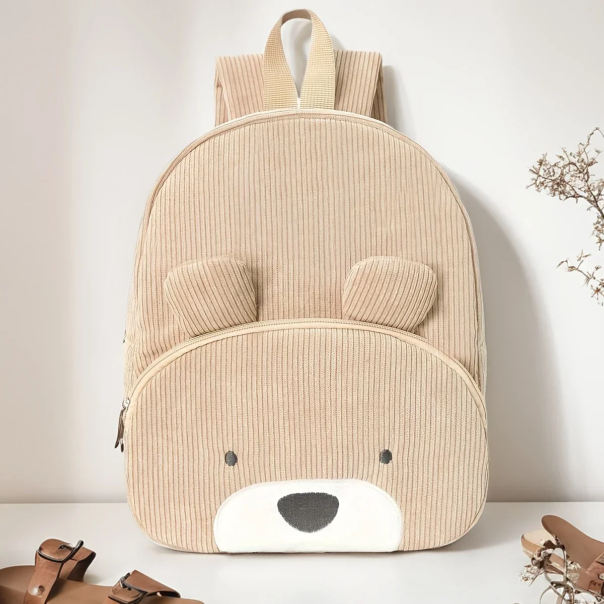 Cute Cartoon Bear Embroidered Corduroy Children's Backpack Suitable for Boys and Girls Kindergarten Elementary School Gifts