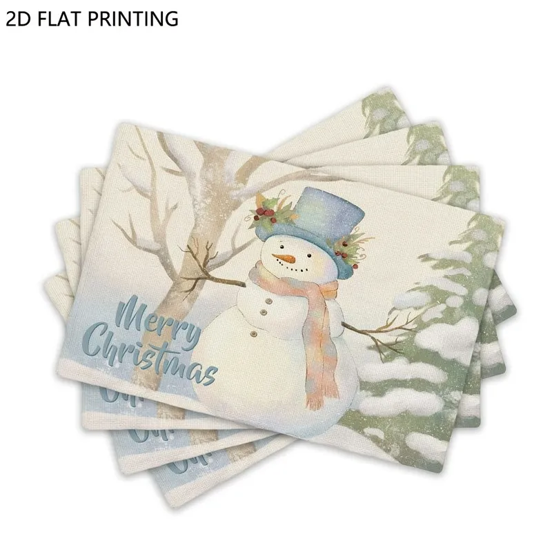 VIKAMA Christmas Linen Placemat, Snowman Plaid Scarf Black Ornaments, Absorbent Easy Clean, Festive Dinner view 4