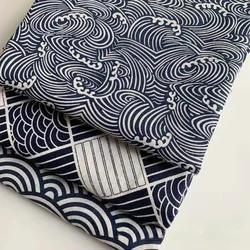 150x50cm Cotton Linen Blue Retro Japanese Fabric Handmade DIY Sewing Table Cloth Curtains Door Curtains Bento Bags Storage Bags