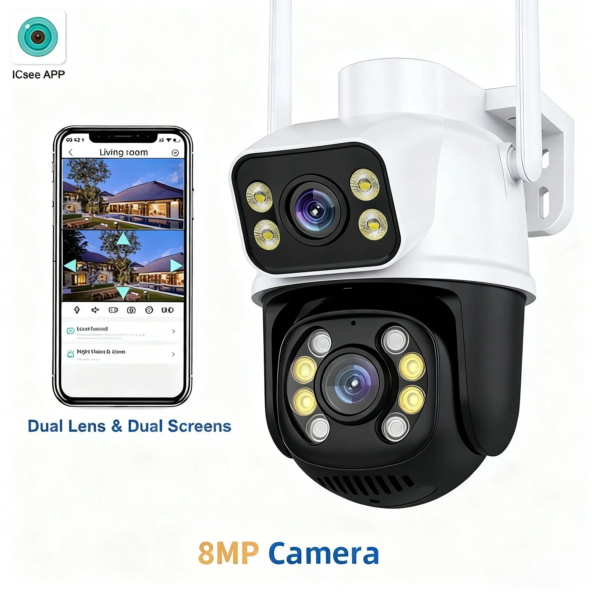 4K 8MP شاشة مزدوجة العدسة IP خارجي كاميرا مقاومة للماء الذكية واي فاي مراقبة الأمن خارج للرؤية الليلية كاميرا ICSee