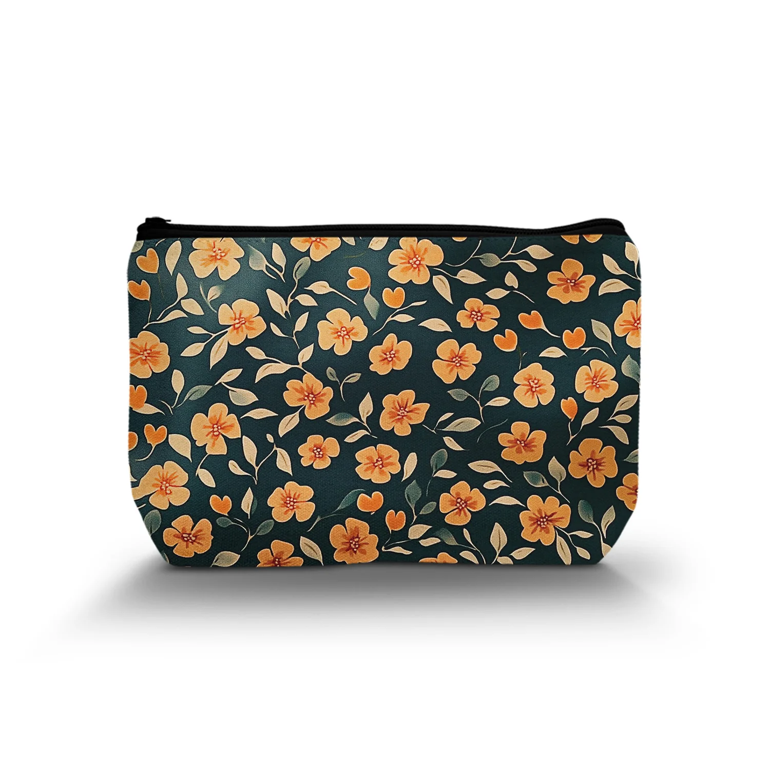 1Pc Yellow Wildflower Cosmetic Bag Romantic Plant Women'S Cosmetic Bag Portable Zipper Cosmetic Bag Best Gift For Sisters