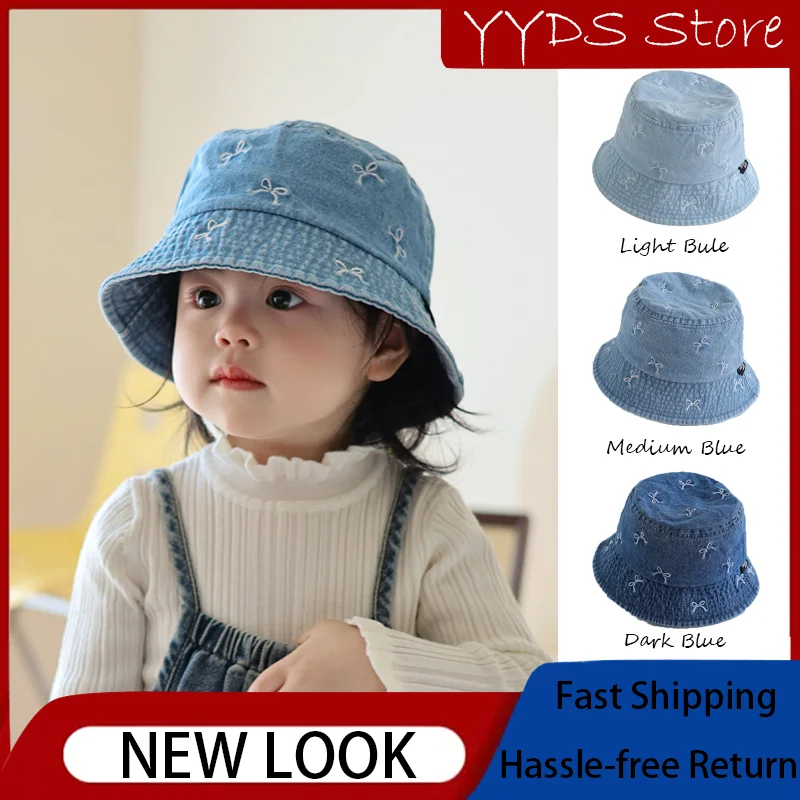 

Girls' Fisherman Hat: Spring Autumn, Stylish Bowknot, Denim, Sun Protection, Sunshade, Toddler Bucket Hat