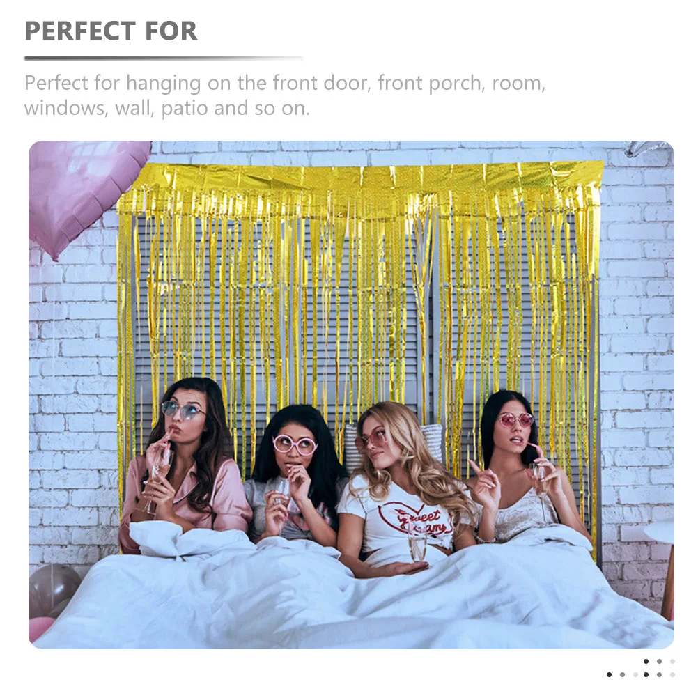 

2pcs Fringe Birthday Decorations Premium Backdrop Streamer Tinsel Door Curtain Festival Wedding Shower Curtain For Party