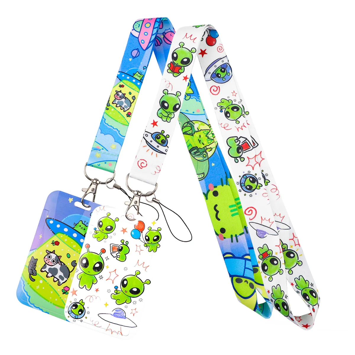 

Alien Green Cat Cow Lanyard Neck Strap Keychain Virus Card Cover Badge Holder Mobile Phone Hang Rope Keyring Accessories Gifts