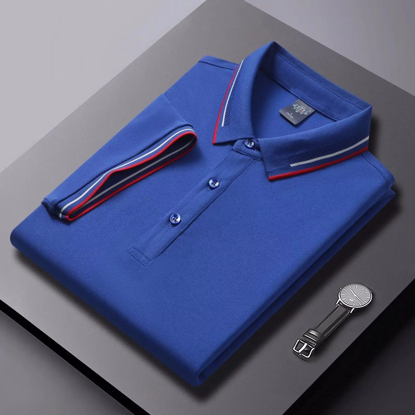 Men's POLO T-shirt Short Sleeve Shirt 5XL High Stretch Ice Silk Summer Business Casual Non-Ironing Solid Color Anti-Wrinkle