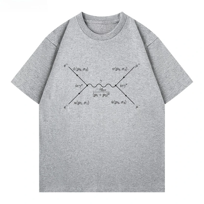 تي شيرت Feynman Diagram Quantum Mechanics Science and Engineering Schroddinger من القطن الخالص بأكمام قصيرة للرجال كاجوال فضفاض #4