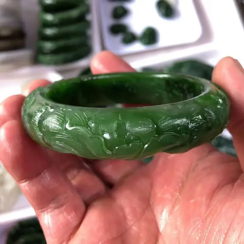 latest boutique Nephrite bracelet natural Jasper pure hand carved Bracelet Delicate Handring Exquisite Jewelry authentication