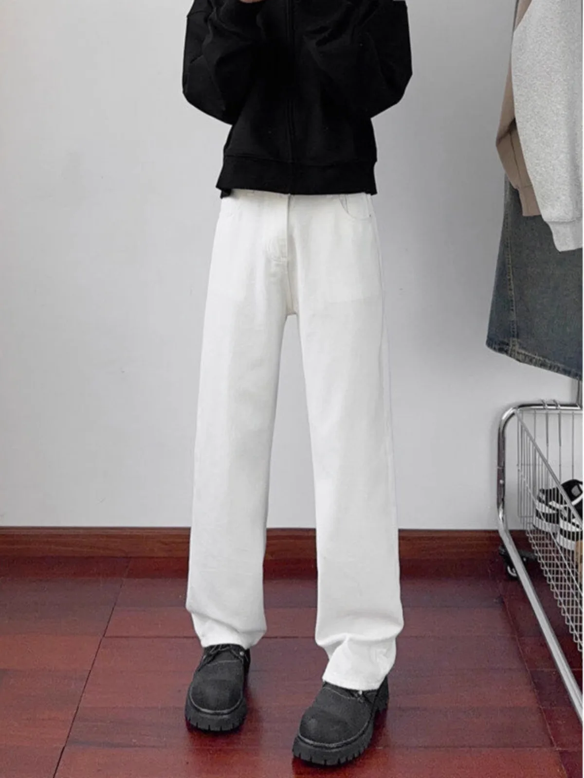 Jeans bianchi americani retrò Jeans da uomo dimagranti a vita alta a gamba dritta Jeans alla moda e in misto cotone e poliestere Haome
