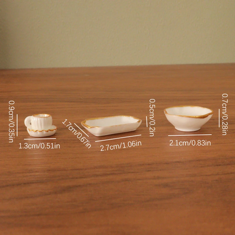 Xm 1 Zestaw Dekoracyjnych Akcesoriów do Domku dla Lalek 1:12, Mini Talerzyki, Filiżanki do Kawy, Tace, Miski, Naczynia Kuchenne, Model Zastawy Stołowej