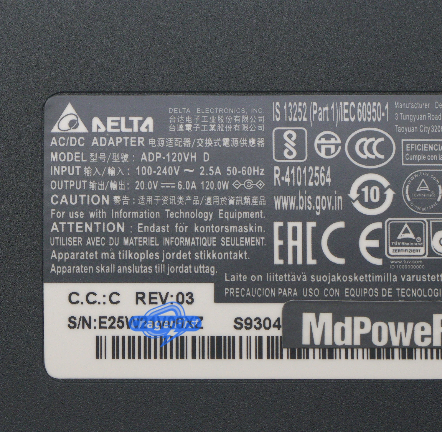 Genuine Delta ADP-120VH D 20V 6A 120W AC Adapter Laptop Charger For MSI MS-16R5 CF63 GF63 Thin 11SC-224 Power Supply A120A055P
