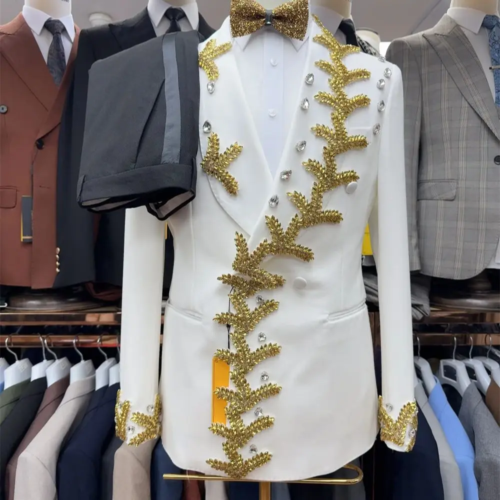 الفاخرة الرجال 2 قطعة دعوى مجموعة الزفاف العريس الدعاوى زي الأداء الدعاوى سترة السراويل مزدوجة الصدر الدعاوى سهرة #4