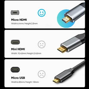 كابل 4K إلى HDMI Micro HDMI عالي السرعة 4K @ 60 هرتز محول HDMI إلى Micro HDMI متوافق مع كاميرا GoPro Hero Sport Pi 4 أفضل 10 محول فيديو 8 مم مبيعا - No8
