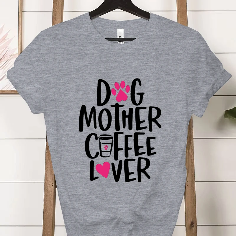 Cão mãe amante do café camiseta feminina verão moda manga curta camiseta topos engraçado cão pata impressão casual roupas femininas