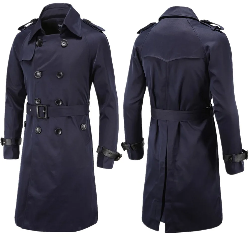 Brand British Style Classic Trench Coat Jacket Men Fashion Trench Coat Male Double Breasted Long Slim Outwear Adjustable Belt
