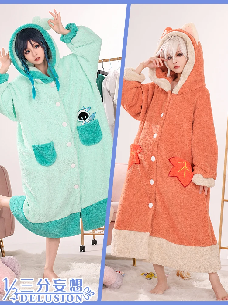 

Hot Game Genshin Impact Venti and Kaedehara Kazuha Pajamas Plush Nightgown Cosplay Costume Anime Role Play Clothes Sizes S L