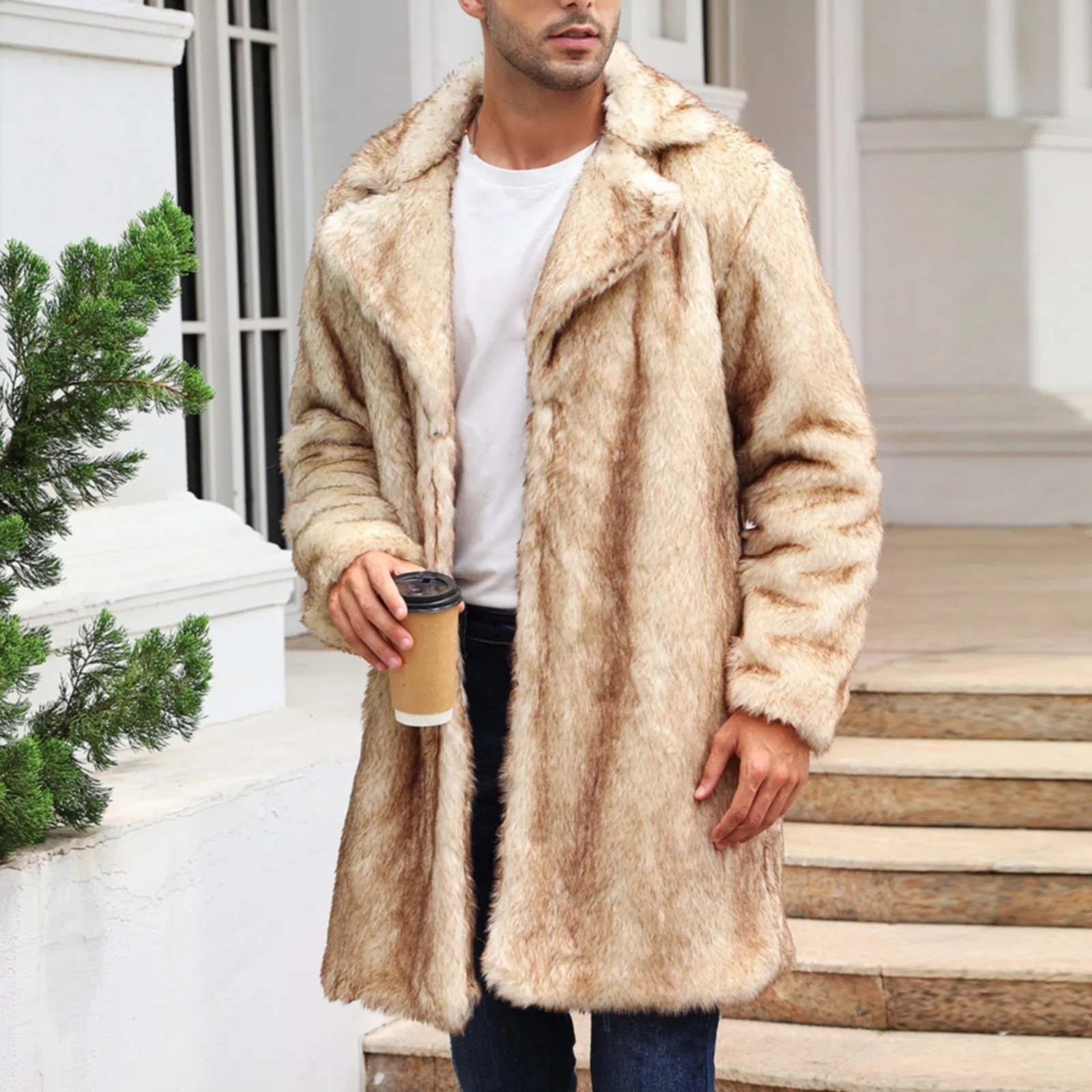 Winter Thick Fluffy Men Faux Fox Fur jackets Coat Long Sleeve Warm Shaggy Outerwear Luxury Fur Long Jacket Jackets Mens Clothing