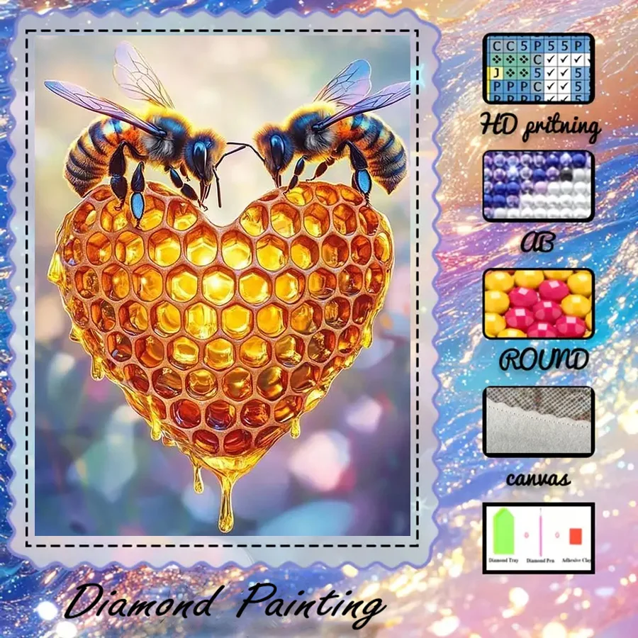 

1 piece - 5D-DIY - Flocking cloth - Special drill bit - Diamond painting set - Honey, bee - Mosaic - Diamond art