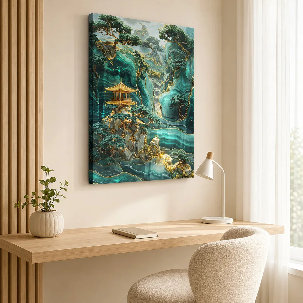 Mountain Forest Temple Canvas Poster Personalized Japanese Inspired Wall Paintings Decoration for Office Hallway Ready to Hang