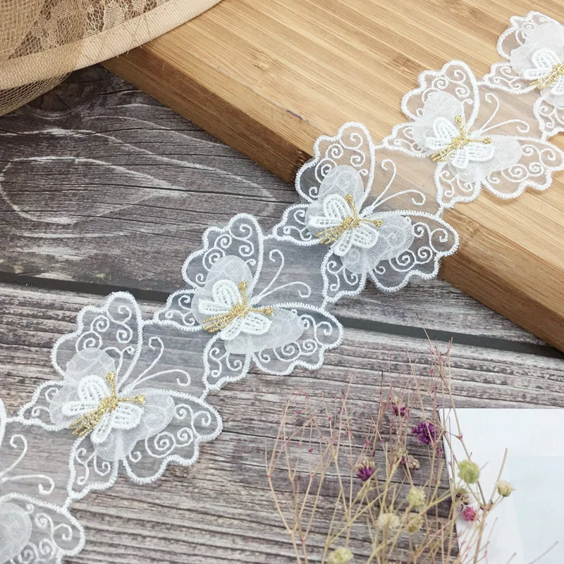 Best Gold Thread Embroidery 3D Butterfly Organza Lace Applique DIY Clothes Hat Shoes Shoulder Bag Patch Wedding Dress Decoration