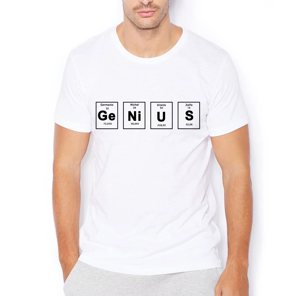 

Element Periodic Table Design,Letter BEAUTY GENIUS Funny Geek Tshirt,Men White Casual O-neck Breathable Print T-Shirt,Unisex Tee