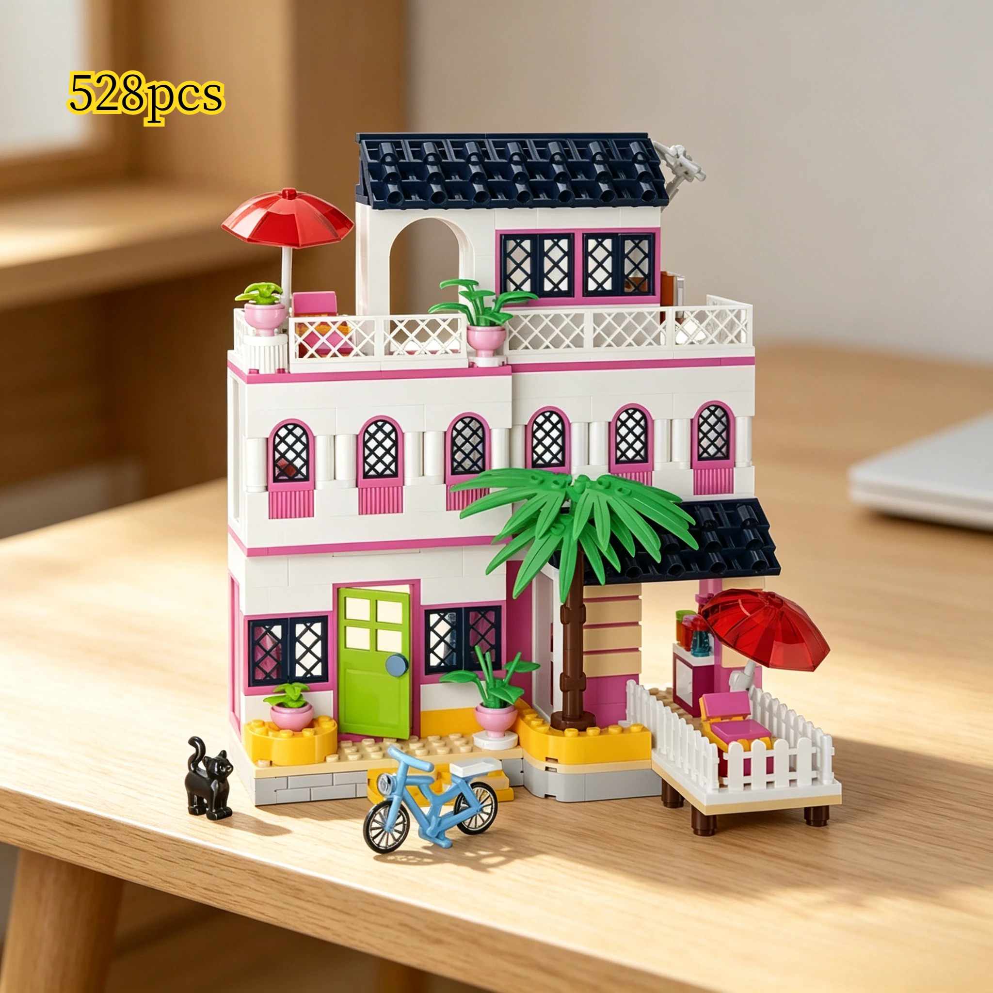 Creative City House Summer Holiday Villa Castle Building Blocks Sets Figures Swimming Pool DIY Toys for Kids Girl Birthday Gift