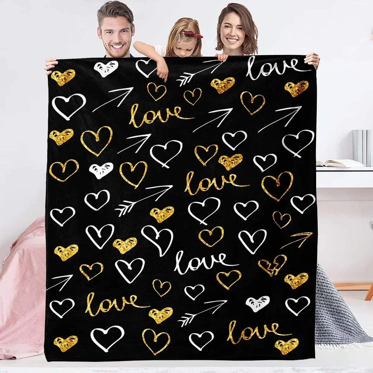 

Flannel Throw Blanket for Home Office Aviation MultiFunctional AC Blanket Yellow White Heart Design