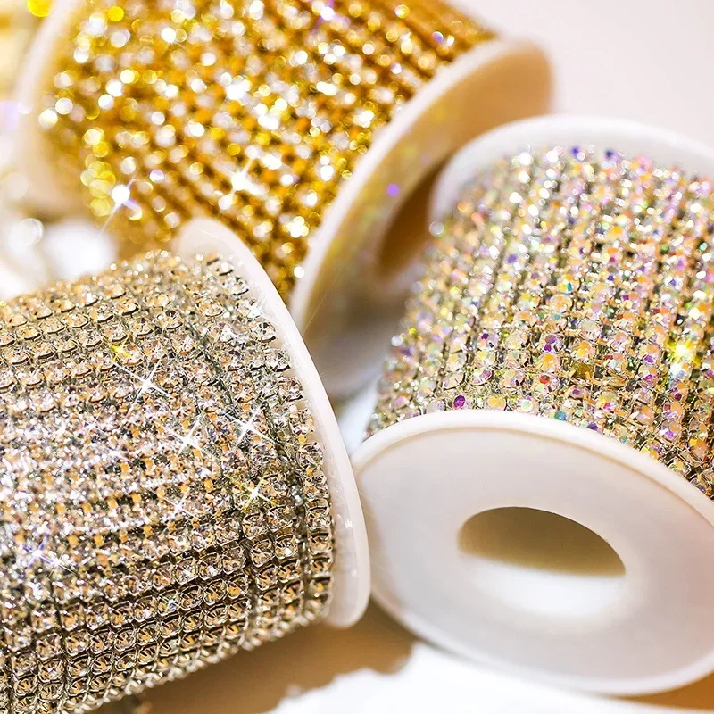 1Yard 10Yards/roll SS6-SS16 Glitter Crystal Rhinestone Chain Sew-On Glue-On For Clothes DIY Garment Accessories trim Cup Chain