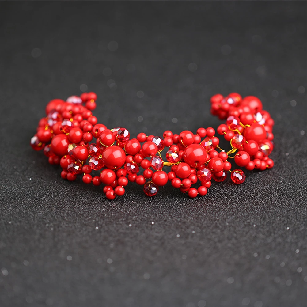 

Red Headband Elegant Hair Bridal Manual Jewelry Hairband for Wedding Stunning Accessory