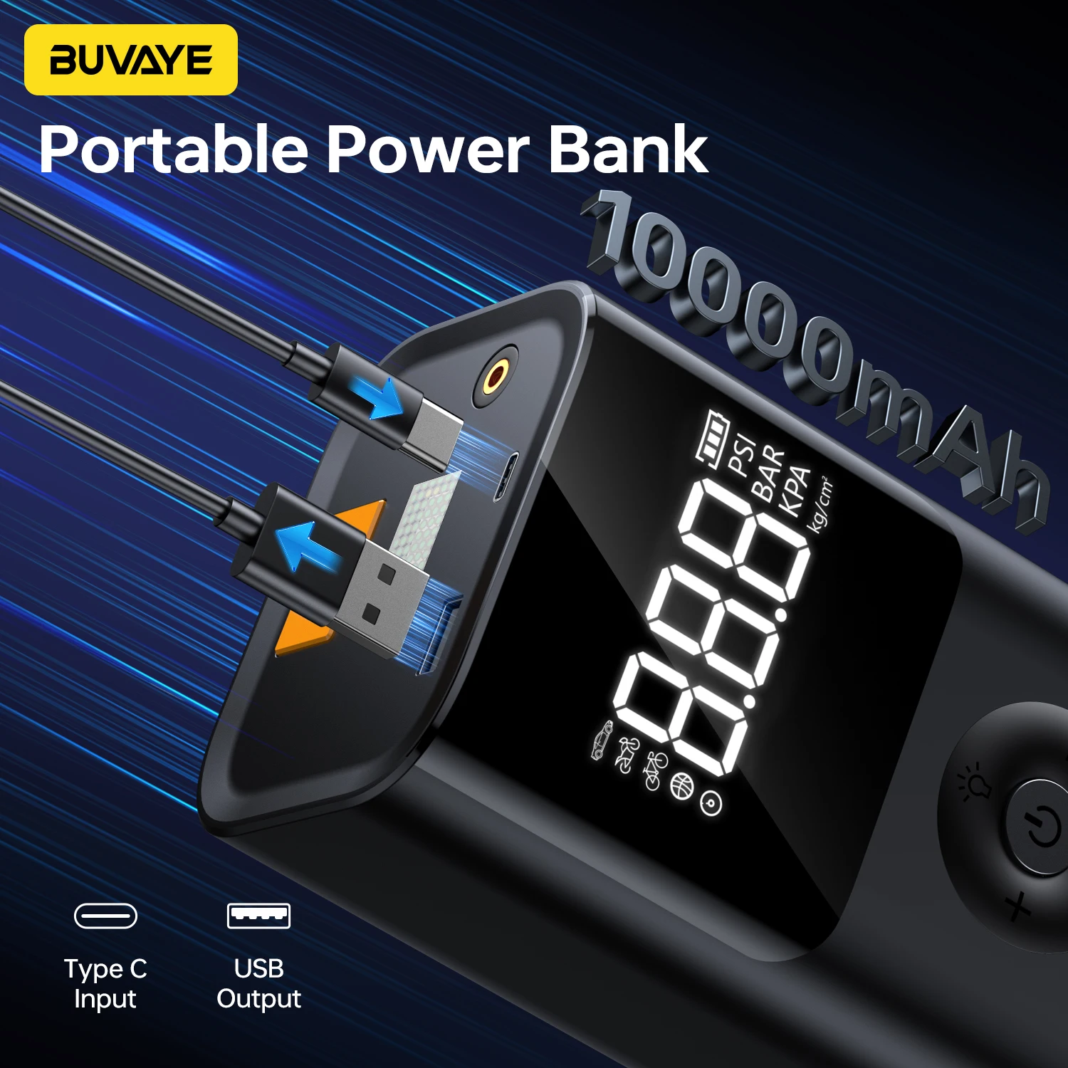 BUVAYE 4 في 1 2500A سيارة الانتقال كاتب PowerBank 150PSI مضخة هواء 12 فولت بطارية الداعم لمحركات الديزل 8.0L والبنزين 6.0L