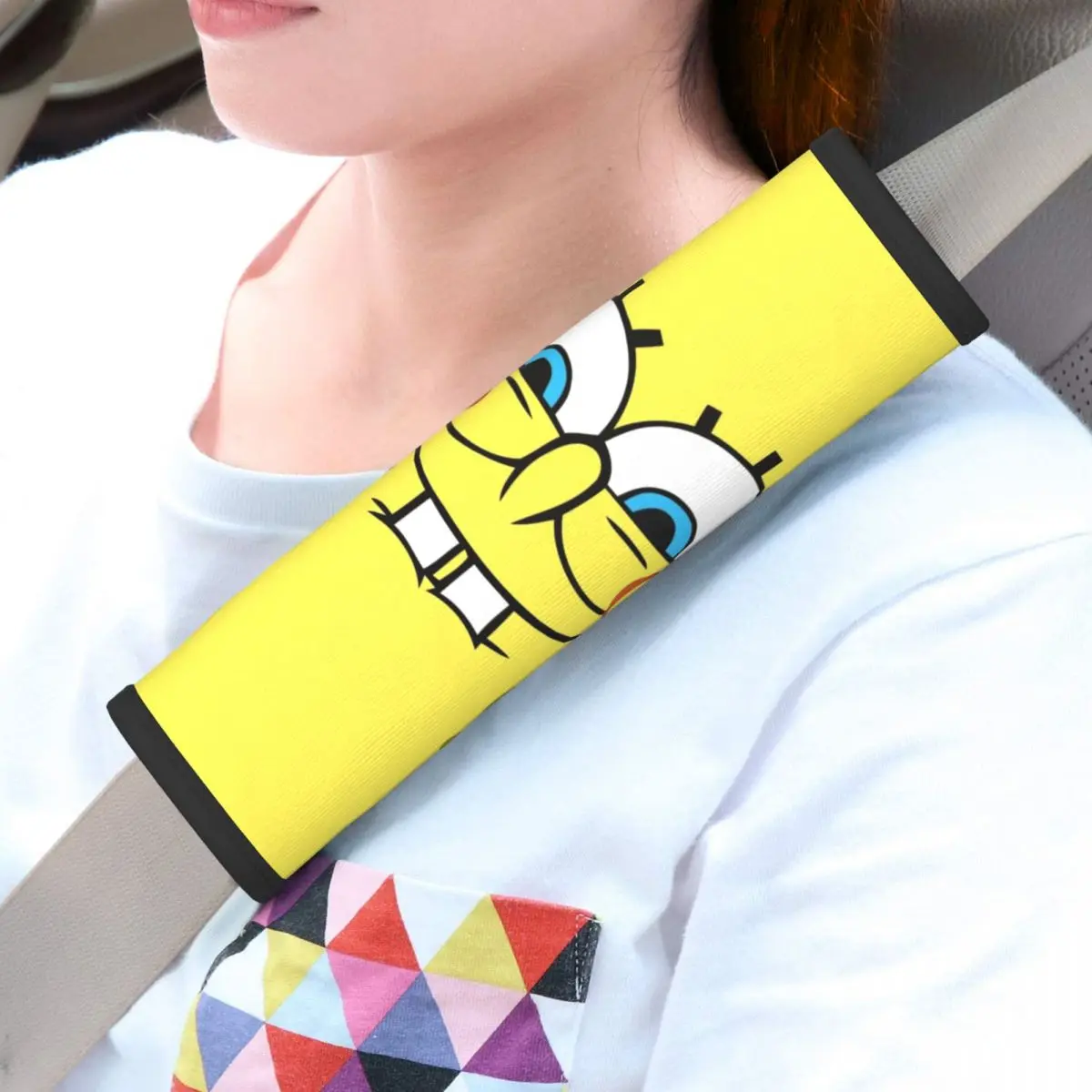 SpongeBobed Face Throw Pillow Soft Seatbelt Cover for Car Airplane Seat Belt Shoulder Pad 2 Pack Straps Neck Cushion Protector