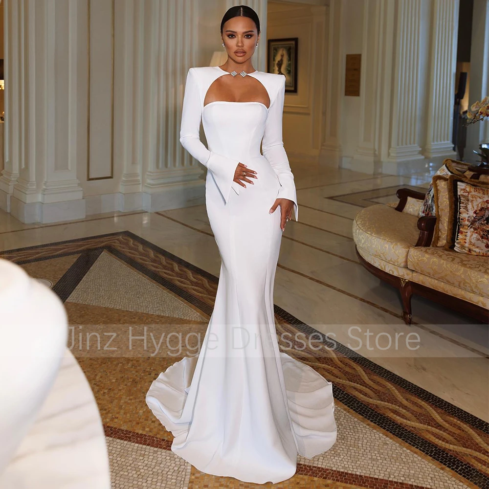 Elegancka suknia ślubna dla kobiet Biała suknia ślubna z wycięciem O Neck Backless Mermaid Suknia ślubna z długimi rękawami Trumpet Sexy Robe de Mariée 2023