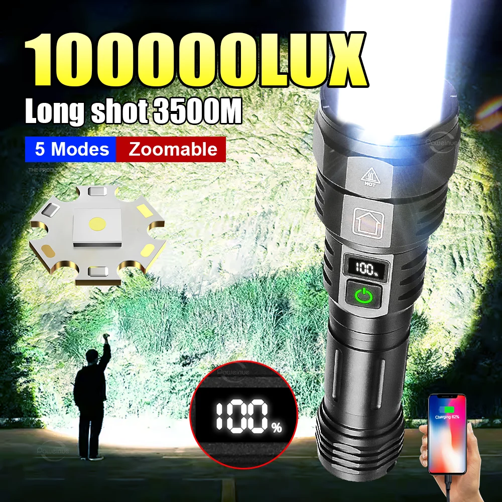 2024 Latest White Laser Flashlight Super Bright High Power Torch Rechargeable Outdoor Portable Hand Lamp Camping Lantern