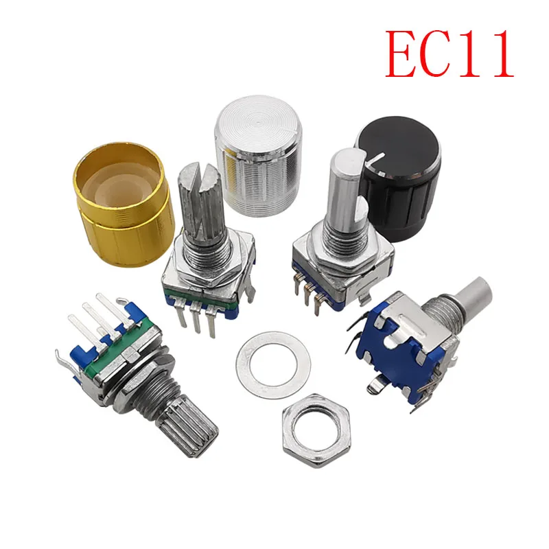 5Pcs 20 Position 360 Degree Digital Rotary Encoder EC11 Knob 5 Pin Button Handle Long 15/20mm With A Built In Push Button Switch