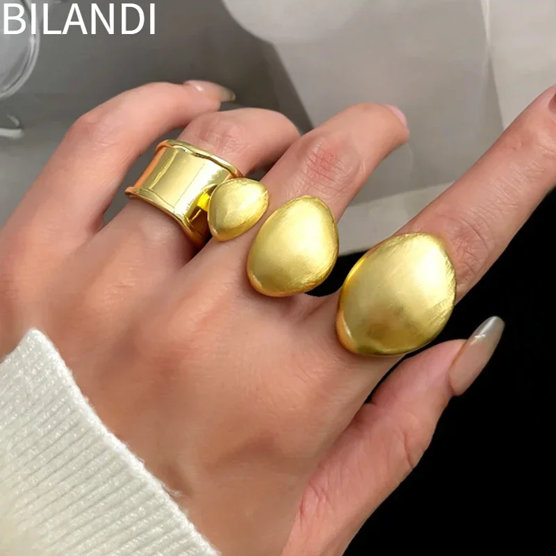 Bilandi Fashion Jewelry Popular Style Cool Oval Geometric Metal Rings For Women Girl Party Celebration Gift Dropshipping