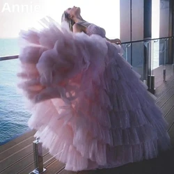 Annie Pink Spaghetti Straps Prom Dresses Luxurious Tulle Layers Evening Dress فساتين سهره فاخره Special Occasion Party Dress