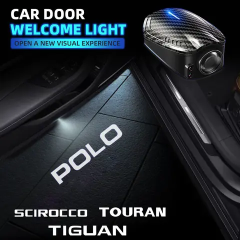 2pcs USB Rechargeable For Scirocco Touran Tiguan Polo Logo R32 GTD TDI Car Door HD LED Lamps Projector Courtesy Welcome Lights
