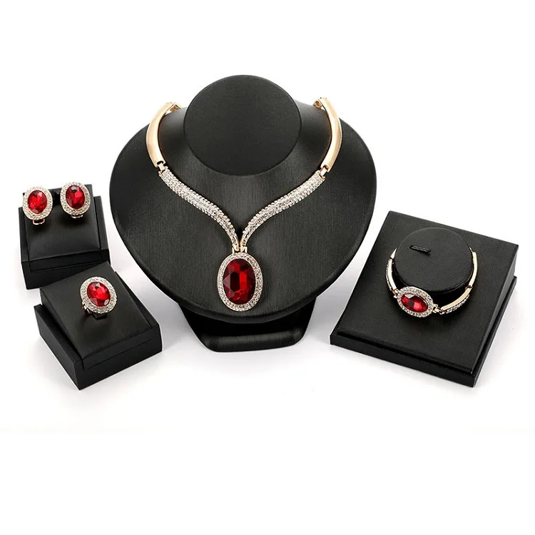 

Sunnice Women Fashion Jewelry Sets Luxury 18K Gold Plated Red Crystal Wedding Bridal Party Anniversary Gift