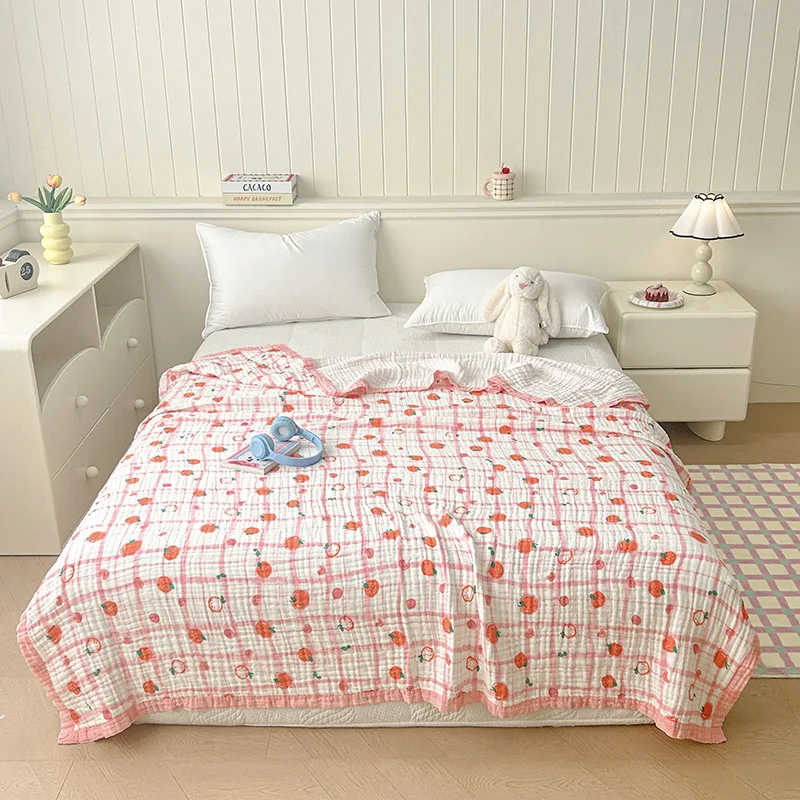 Fresh Cartoon A-class All Cotton Six Layer Foam Gauze Towel, Nap Sofa Blanket, Children's Bed Sheet, Single or Double