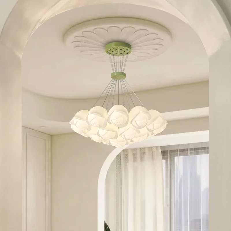 French living room chandelier cream style rose chandelier white green Nordic Modern Warmth bedroom room decoration lighting