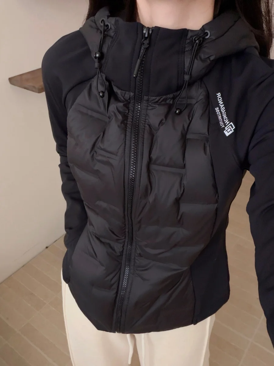 

Women's Quilted Padded Jaet Hooded Slim Fit Lightweight Goose down Warm Outerwear Casual Sle Belted Splicing Design