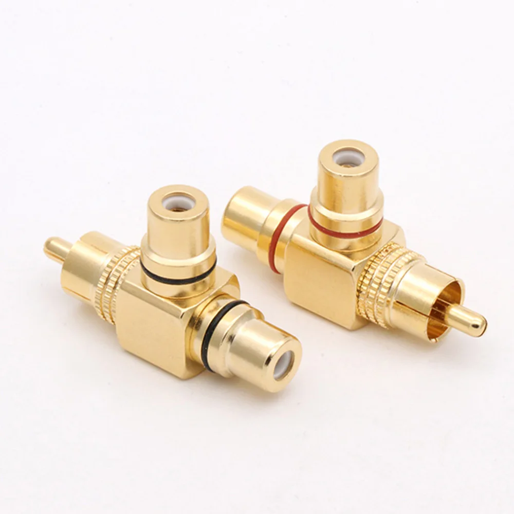 2pcs/1pair High Quality Gold Plated RCA Male to 2 Female RCA Splitter Adapter AV Video Audio T Plug RCA 3 way Plug R Connector
