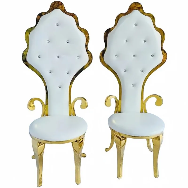 كرسي زفاف أجنبي مطلي بالذهب من الفولاذ المقاوم للصدأ، كرسي رئيسي للولائم بمقعد كريستالي خارجي