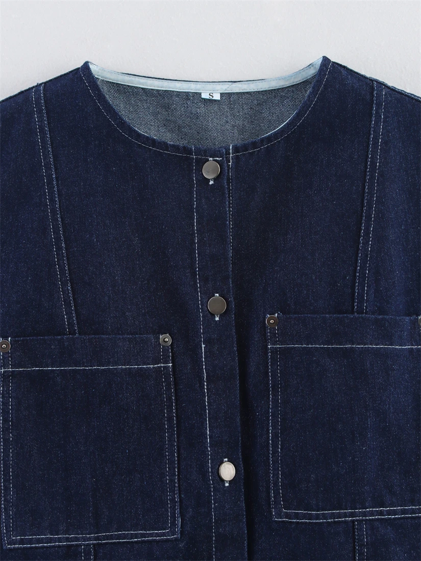 Gilet en Denim pour femmes, mode décontractée, haut à bouton unique, bloc de couleurs, nouveau Style, vêtements pour femmes, 2025