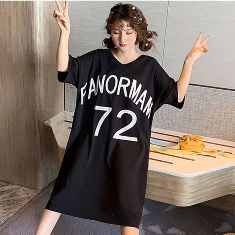 Loose Plus Size Short Sleeve T Shirt Dress Printing Letter All-match Youth Casual Dresses Summer New Fashion Sweet Women Clothes