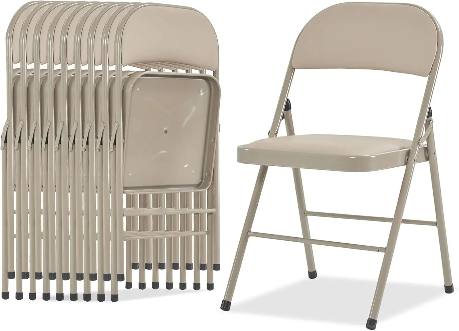 Juego de 10 sillas plegables acolchadas, sillas plegables portátiles de color marrón claro con asientos y respaldo acolchados, paquete de 10 sillas plegables con