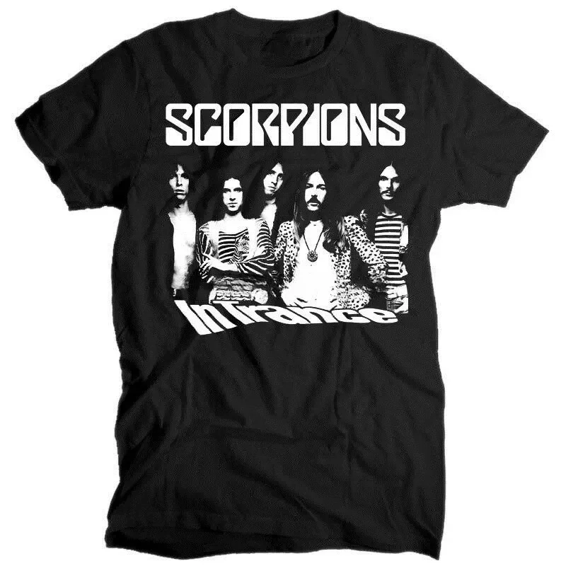 Hot Sale vintage Summer streetwea  vintage funny Cartoon clothes Scorpions Band In Trance Black T Shirt Cotton All Sizes S-5Xl