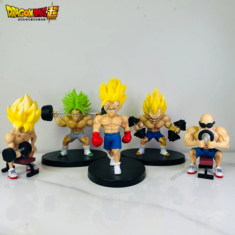 5Pcs/set Dragon Ball Anime Figure Super Saiyan Broly Green Hair Master Roshi Son Goku Bodybuilding  PVC Action Figure Model