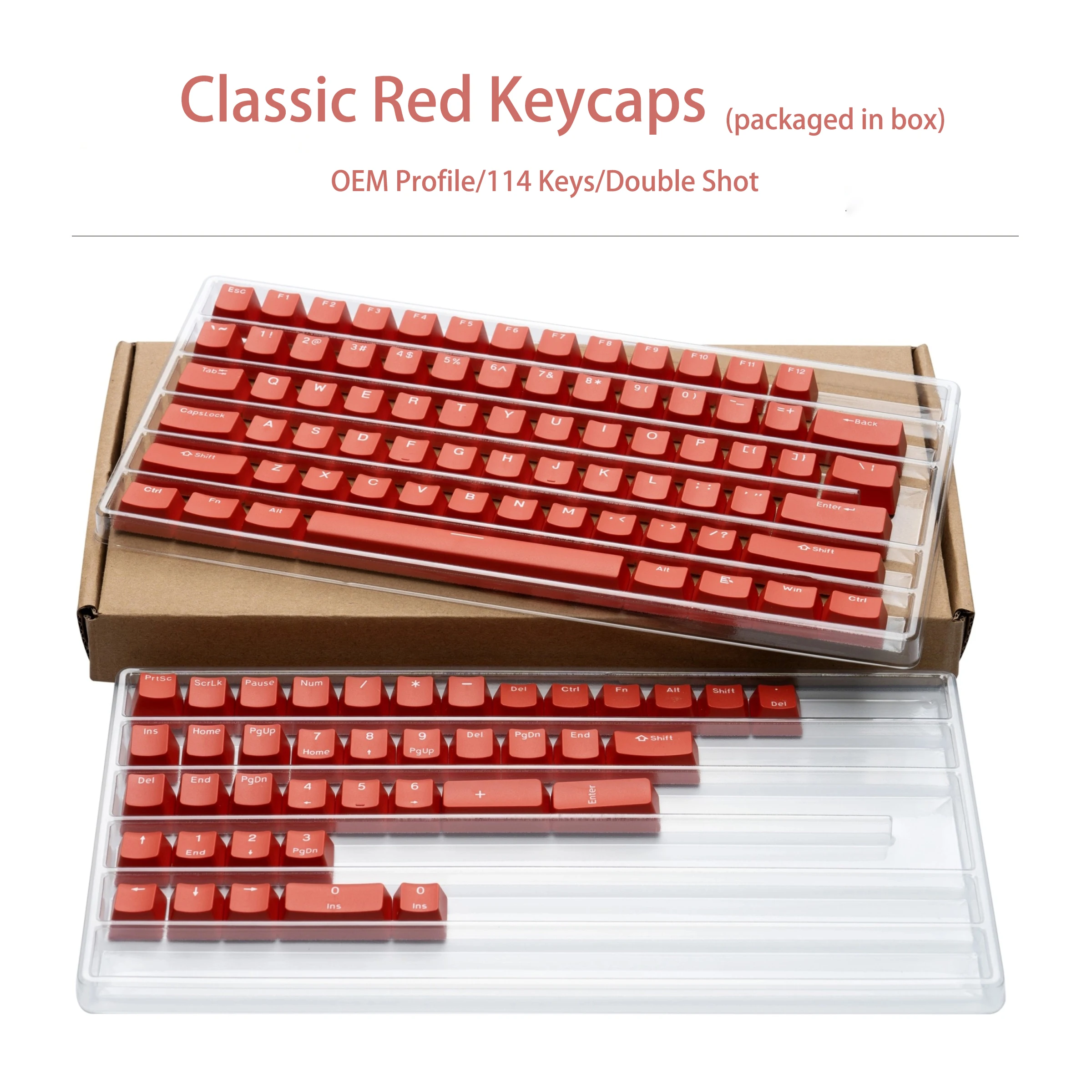 114 Keys Classic Red Keycaps Double Shot PBT Keycaps OEM Profile for Cherry Gateron MX Switches Mechanical Gamer Keyboard